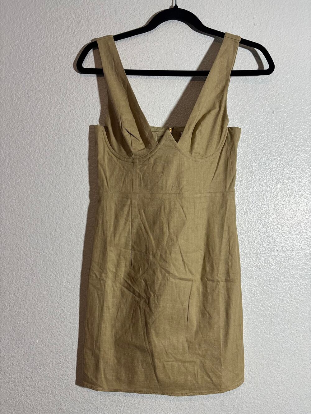 Sky to Moon Women Mini Dress Size M Tan Underwire Lined Zip-Back Pencil Straight